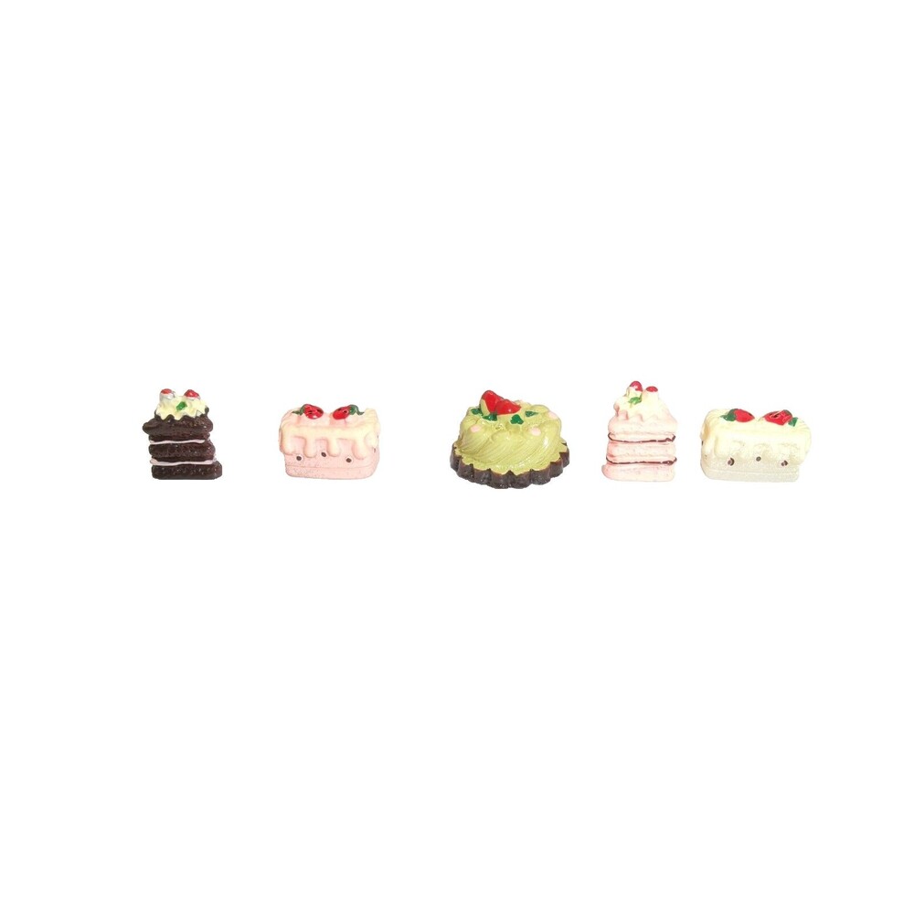 Dollhouse Miniatures Lot 5 Cakes Baked Goods Desserts Pink Green Chocolate 1:12